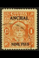 COCHIN 1942-44 9p On 1a Brown-orange, Perf 11, SG 82, Very Fine Used. For More Images, Please Visit Http://www.sandafayr - Other & Unclassified