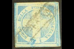 NAPLES 1860 ½t Blue, Cross Of Savoy, Variety Double Incision Of "T", Sass 16c, Fine Used. Large Margins All Round, Just  - Sin Clasificación