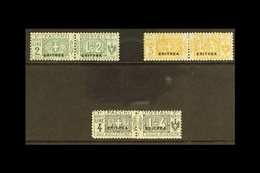 ERITREA POSTAGE DUES 1916 2L, 3L And 4L "Small" Ovpt High Values Complete, Sass 6/8, Fine Mint. Cat €2560 (£2300) (3 Sta - Autres & Non Classés