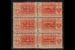 SOMALIA PARCEL POST 1926-31 25c Red Overprint (Sassone 33, SG P83), Never Hinged Mint BLOCK Of 6, Usual Patchy Gum, Fres - Andere & Zonder Classificatie