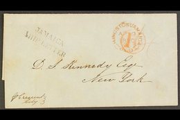1850 JAMAICA SHIP LETTER (April) Outer Wrapper To New York, "Pr Crescent City", Showing Good JAMAICA/SHIP LETTER, Red Ki - Jamaica (...-1961)
