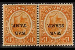 1916 1½d Orange "War Stamp" Overprint WATERMARK INVERTED Variety, SG 71w, Very Fine Mint Horizontal PAIR With One Stamp  - Jamaica (...-1961)