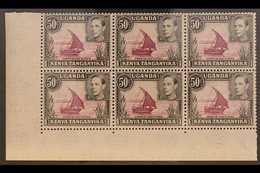 1938-54 50c Reddish Purple & Black, Corner Marginal Block Of Six (R9/1-3 & R10/1-3) With DOT REMOVED, In Pair With Norma - Vide