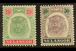 SELANGOR 1895 25c And 50c Dull Purple And Greenish Black "Tigers", SG 58, 59, Very Fine And Fresh Mint. (2 Stamps) For M - Andere & Zonder Classificatie