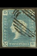 1859 2d Blue "Lapirot", VERY EARLY Impression, From Position 8, SG 37, Used With Neat Barred Oval Cancellation, Clear To - Mauricio (...-1967)