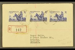 1950 (May) Neat "Roger Wells" Registered Cover To England, Bearing UPU 3½d X3, Tied GASMATA Cds's, Rabaul And Sydney Tra - Papúa Nueva Guinea