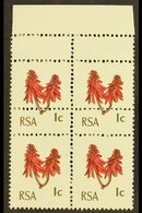 RSA VARIETY 1969 1c Rose-red & Olive-brown, Block Of 4 With EXTRA STRIKE OF COMB PERFORATOR, SG 277, Never Hinged Mint.  - Unclassified
