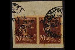 1921 1p On 20c Air Mail Surcharge, SG 86, Pair Fine Used On Piece. For More Images, Please Visit Http://www.sandafayre.c - Syrië