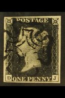 1840 1d Black 'DJ' Plate 7 With The "O" Flaw, SG 2, Used With 4 Margins & Black MC Cancellation. A Very Pretty Stamp. Fo - Unclassified