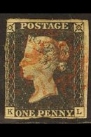 1840 1d Black, "K L" Plate 1b, SG 2, Lightly Used With Red MX Cancel, Three Margins, Just Clear At Base, Cat.£425. For M - Zonder Classificatie