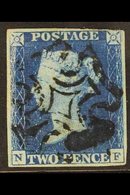 1840 2d Deep Full Blue, SG 5, Check Letters "N - F", Fine Used With Nice Black Maltese Cross Cancel, Four Margins (close - Sonstige & Ohne Zuordnung