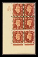 1937 1½d Red- Brown Corner Block 6 With Cylinder 61 (no Dot) Control B/37, Never Hinged Mint For More Images, Please Vis - Sin Clasificación