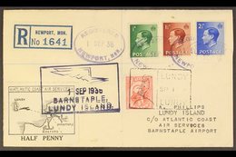 LUNDY ISLAND 1936 (1st September) Registered Cover Bearing  Lundy ½ Puffin (Lundy Rectangular Cancel), Atlantic Coast Ai - Andere & Zonder Classificatie