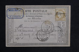 FRANCE - Carte Précurseur De St Etienne Pour Rocroy En 1876 , Affranchissement Cérès - L 31338 - Cartes Précurseurs