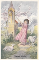 Kranzle - Angel Easter Bells Lamb Old Postcard - Kränzle