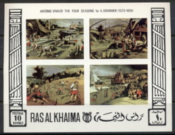 Ras Al Khaima 1969 Mi#MS70b Paintings Of The Four Seasons By Grimmer IMPERF MS MUH - Autres & Non Classés