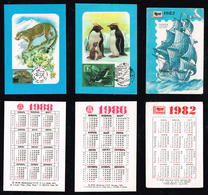 Russia USSR 3 Small Pocket Calendar 1982 1986 1988 Animals Ship PENGUIN LEOPARD - Other & Unclassified
