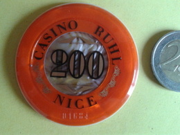 Jeton De 200. CASINO RUHL NICE. N° De Série 01684 - Casino