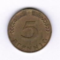 GERMANY  5 PFENNIG 1969 "D" (KM # 107) #5291 - 5 Pfennig