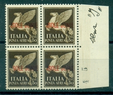 V7532 ITALIA OCCUPAZIONI ISOLE IONIE 1941, 50 C. Posta Aerea Varietà 1a (senza I Di ISOLE)in Basso A Sinistra, In Blocco - Îles Ioniennes