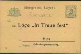 1902, BAYERN, 2 Pfg. Pribatganzache "Loge "In Treue Fest" - Franc Maçon , Freemason - Vrijmetselarij