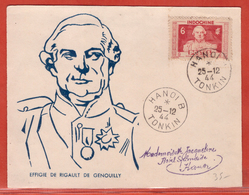 INDOCHINE TIMBRE RIGAULT DE GENOUILLY  DE 1944 SUR DOCUMENT ILLUSTRE - Lettres & Documents