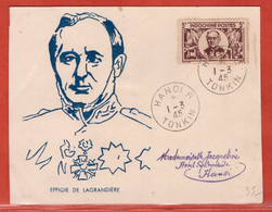 INDOCHINE TIMBRE LAGRANDIERE DE 1945 SUR DOCUMENT ILLUSTRE - Lettres & Documents