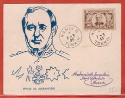 INDOCHINE TIMBRE LAGRANDIERE DE 1945 SUR DOCUMENT ILLUSTRE - Briefe U. Dokumente