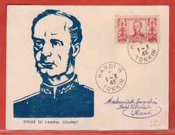 INDOCHINE TIMBRE AMIRAL COURBET DE 1945 SUR DOCUMENT ILLUSTRE - Briefe U. Dokumente