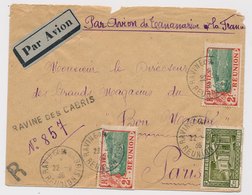 LETTRE AVION RECOMMANDÉ GRIFFE RAVINE DES CABRIS RÉUNION 1936 - Cartas & Documentos