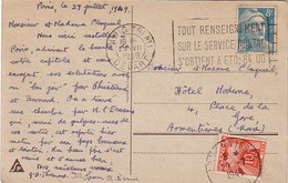 PARIS - DEPART TRIE N°1 - GANDON - CARTE POSTALE TAXEE A - ARMENTIERE - NORD - 28-7-1949. - 1859-1959 Briefe & Dokumente