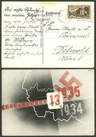 GERMANY - SARRE: Nazi Propaganda Postcard Posted On 13/JA/1935 Franked With 40c., VF Quality! - Bezetting 1938-45
