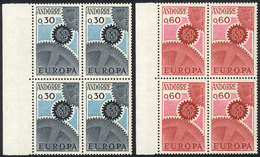 FRENCH ANDORRA: Yvert 179/180, 1967 Topic Europa, MNH Blocks Of 4, Excellent Quality, Catalog Value Euros 100. - Nuovi