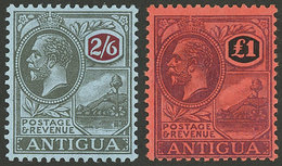 ANTIGUA: Sc.62 + 64, 1921/9 2/6 And 1£, Mint Very Lightly Hinged, Excellent! - Autres & Non Classés