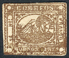 ARGENTINA: GJ.10, IN Ps. Yellowish Dun, Type 48, Fantastic Example Of Wide Margins And Blotchy Impression (excess Of Ink - Buenos Aires (1858-1864)
