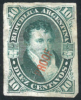 ARGENTINA: GJ.39, 1867 10c. Belgrano, Imperforate PROOF, Printed In The Issued Color On Thin Paper, With Red "PROOF - Sonstige & Ohne Zuordnung