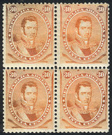 ARGENTINA: GJ.42, 30c. Alvear, MINT BLOCK OF 4 With Original Gum, Very Fine Quality, Very Rare! - Otros & Sin Clasificación