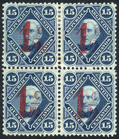 ARGENTINA: GJ.74, 1c. On 15c., Carmine Overprint, Mint Block Of 4, VF Quality! - Other & Unclassified