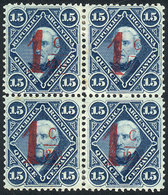 ARGENTINA: GJ.74, 1c. On 15c., Carmine Overprint, Mint Block Of 4, VF Quality! - Andere & Zonder Classificatie