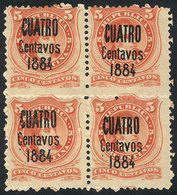 ARGENTINA: GJ.76, 1884 CUATRO C. On 5c., Block Of 4, Mint With Full Original Gum, The Lower Stamps Are MNH, The Top - Otros & Sin Clasificación