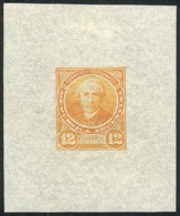 ARGENTINA: GJ.111, 12c. Alberdi, Die Proof Printed In Yellowish Orange Color On Very Thin Paper (India), Excellent - Otros & Sin Clasificación