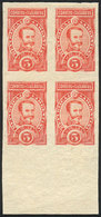 ARGENTINA: GJ.116, 5P. Lamadrid, Proof In Orange-red, Block Of 4 Printed On Thin Paper, Excellent Quality, Rare! - Sonstige & Ohne Zuordnung