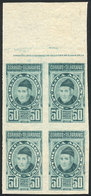 ARGENTINA: GJ.119, 50P. Dean Funes, Proof In Aquamarine Color, Block Of 4 Printed On Thin Paper, Excellent Quality, - Autres & Non Classés