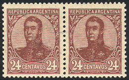 ARGENTINA: GJ.285b, 24c. San Martín In Oval, Pair WITH AND WITHOUT WATERMARK, Excellent Quality, Rare! - Sonstige & Ohne Zuordnung