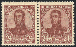 ARGENTINA: GJ.285b, 24c. San Martín In Oval, Pair WITH AND WITHOUT WATERMARK, Excellent Quality, Rare! - Andere & Zonder Classificatie