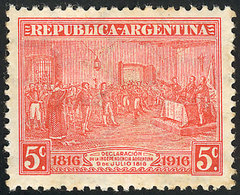 ARGENTINA: GJ.413, 1916 5c. With HORIZONTAL Honeycomb Wmk, Very Fine Quality, Catalog Value US$500. - Other & Unclassified