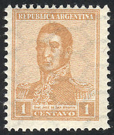 ARGENTINA: GJ.438, 1917 1c. San Martín, Horizontal Honeycomb Wmk, Perf 13½ X 12½, MNH, Superb, Very Rare! - Autres & Non Classés