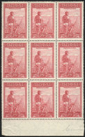 ARGENTINA: GJ.756, 25c. Plowman, Block Of 9 With VARIETY: Shifted Colors, It Appears To Be A Double Impression, MNH - Other & Unclassified