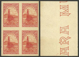 ARGENTINA: GJ.759, 1935 50c. Petroleum, PROOF In The Issued Color, Imperforate Block Of 4 Printed On Special Paper - Otros & Sin Clasificación