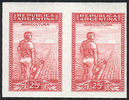 ARGENTINA: GJ.766, 25c. Plowman Printed On Chalky Paper, IMPERFORATE PAIR, MNH, Excellent Quality! - Altri & Non Classificati